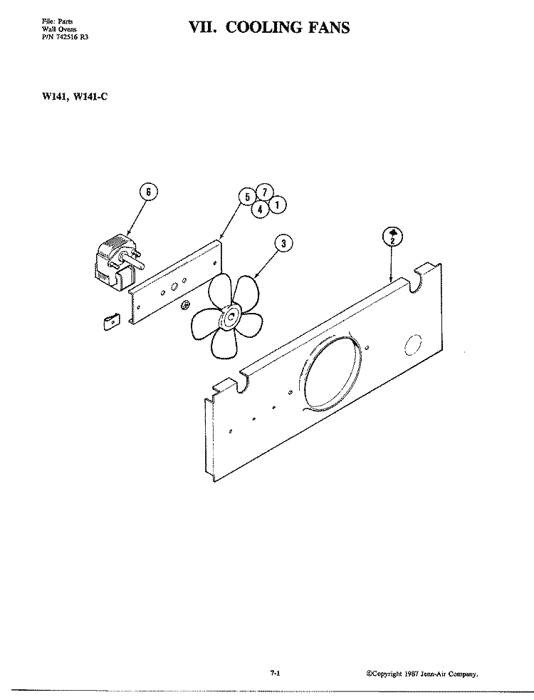 COOLING FAN Diagram and Parts List for W141  Jenn-Air Wall Oven