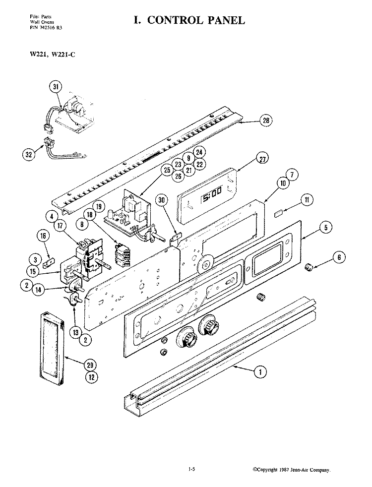 CONTROL PANEL Diagram and Parts List for W221-C  Jenn-Air Microwave Oven Combo