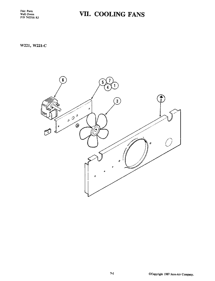 COOLING FAN Diagram and Parts List for W221-C  Jenn-Air Microwave Oven Combo