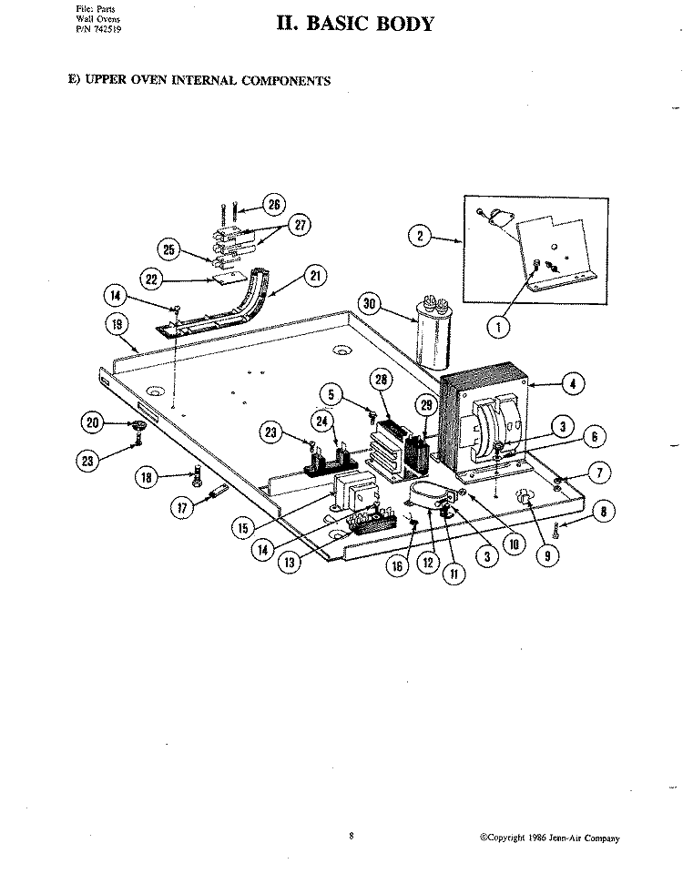 BODY (UPPER) Diagram and Parts List for W205  Jenn-Air Microwave Oven Combo