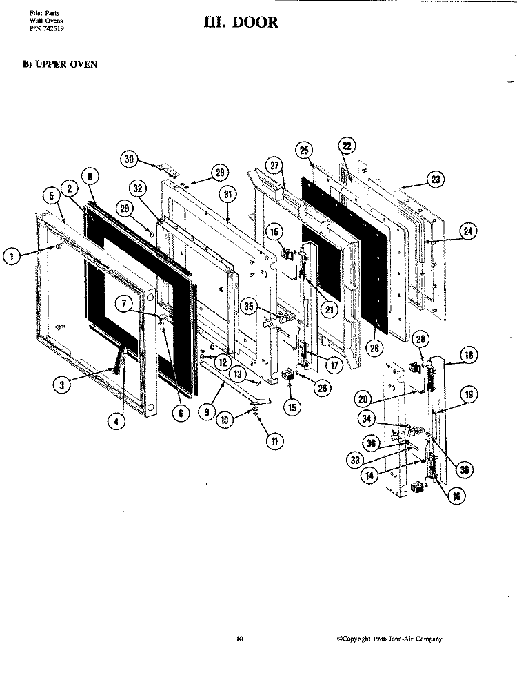 DOOR (UPPER) Diagram and Parts List for W205  Jenn-Air Microwave Oven Combo