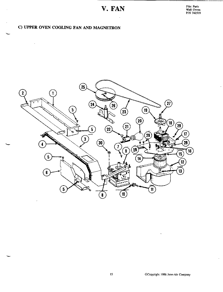 FAN (UPPER COOLING & MAGNETRON) Diagram and Parts List for W205  Jenn-Air Microwave Oven Combo