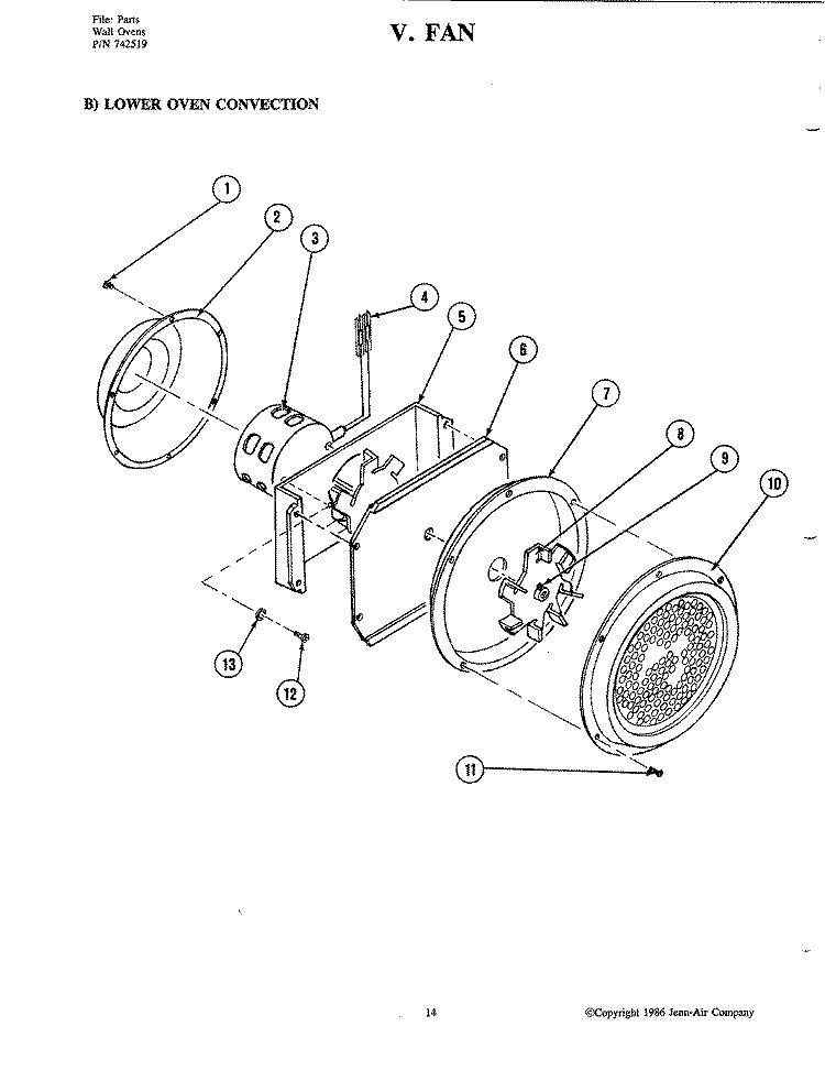 FAN - LOWER OVEN CONVECTION (W225) Diagram and Parts List for W205  Jenn-Air Microwave Oven Combo