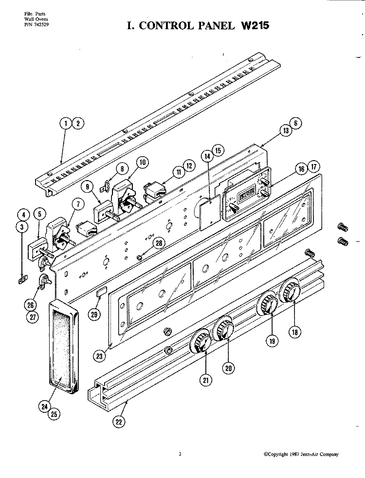 CONTROL PANEL Diagram and Parts List for W215  Jenn-Air Wall Oven