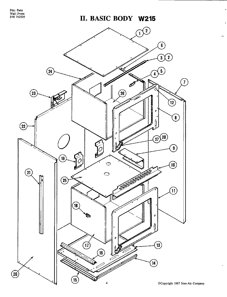 BODY Diagram and Parts List for W215  Jenn-Air Wall Oven