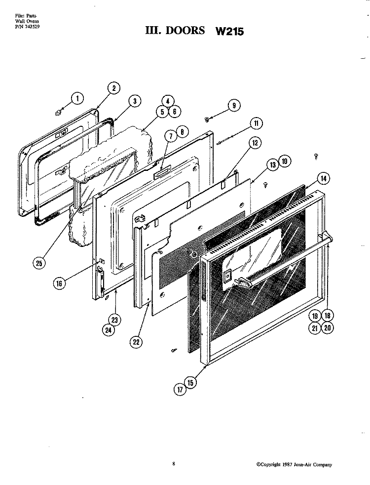 DOORS Diagram and Parts List for W215  Jenn-Air Wall Oven