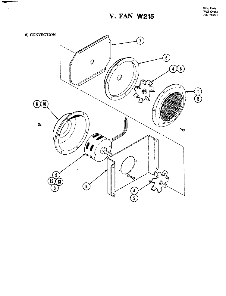 FAN (CONVECTION) Diagram and Parts List for W215  Jenn-Air Wall Oven