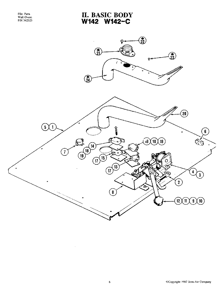 BODY Diagram and Parts List for W142-C  Jenn-Air Wall Oven