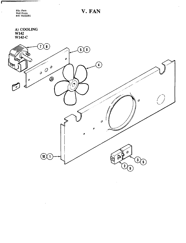 FAN (COOLING) Diagram and Parts List for W142-C  Jenn-Air Wall Oven