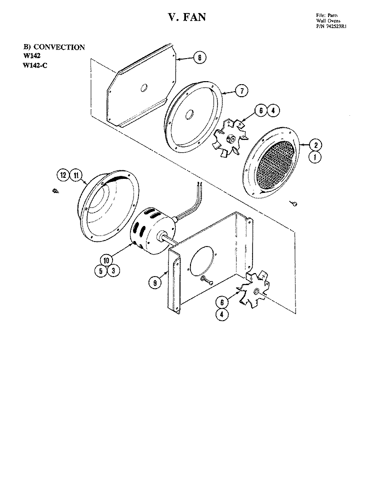 FAN (CONVECTION) Diagram and Parts List for W142-C  Jenn-Air Wall Oven