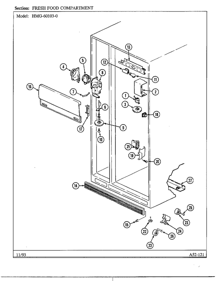 Fresh Food Compartment Diagram and Parts List for 60103-0A  Admiral Refrigerator