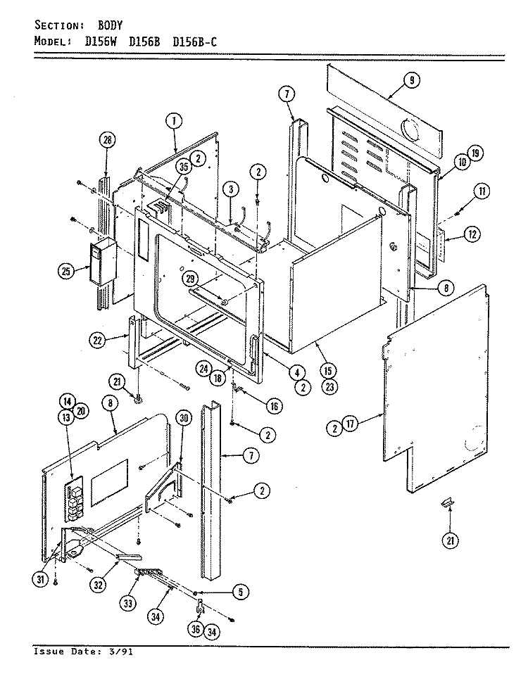 BODY (D156B & D156W) Diagram and Parts List for D156W  Jenn-Air Range
