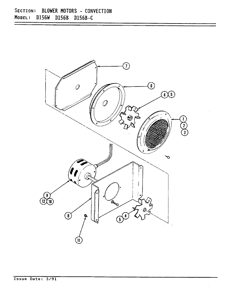BLOWER MOTOR (CONVECTION D156B & D156W) Diagram and Parts List for D156W  Jenn-Air Range