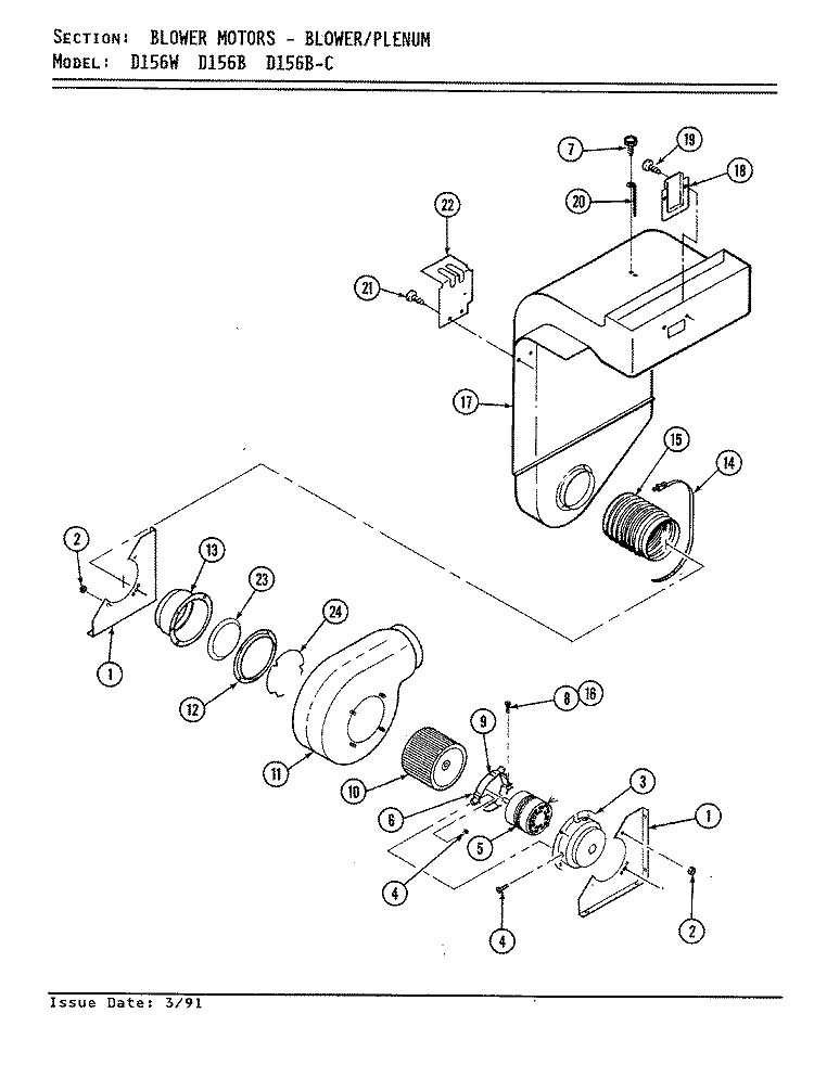 BLOWER MOTOR (BLOWER / PLENUM D156B & W) Diagram and Parts List for D156W  Jenn-Air Range