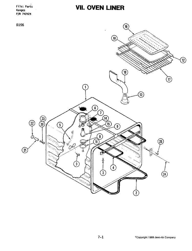 OVEN LINER Diagram and Parts List for D156  Jenn-Air Wall Oven