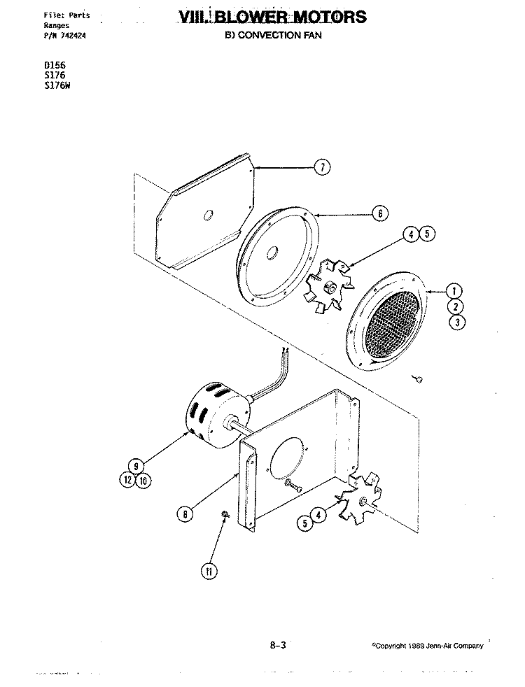 BLOWER MOTOR - CONVECTION FAN Diagram and Parts List for D156  Jenn-Air Wall Oven