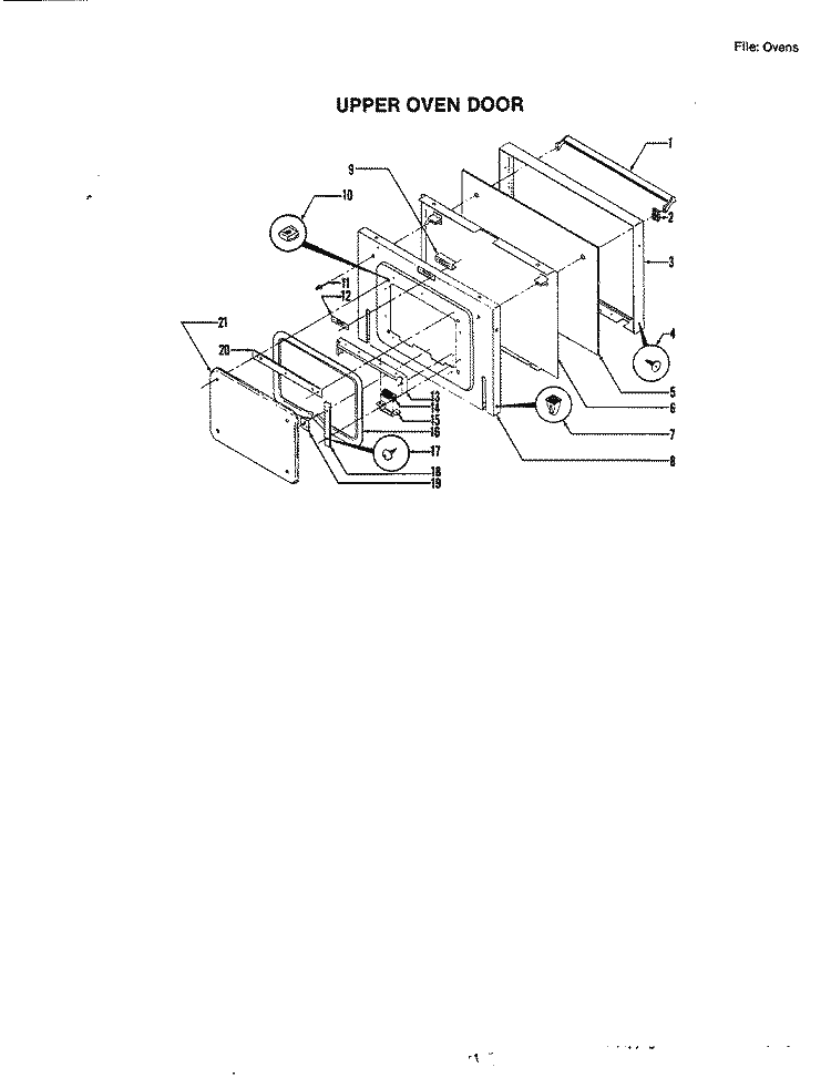 DOOR (UPPER) Diagram and Parts List for W240  Jenn-Air Wall Oven
