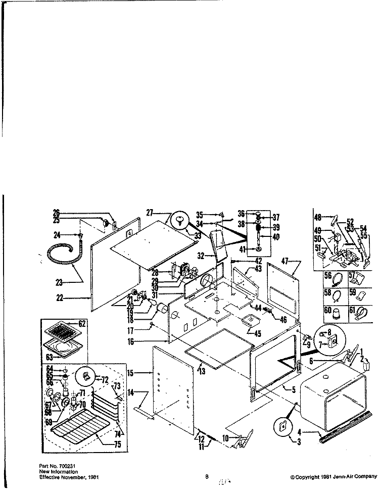 BODY - UPPER Diagram and Parts List for W240  Jenn-Air Wall Oven