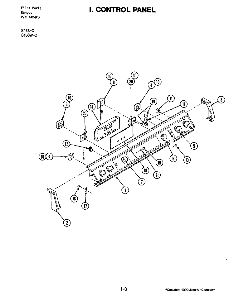 CONTROL PANEL Diagram and Parts List for S166-C  Jenn-Air Wall Oven