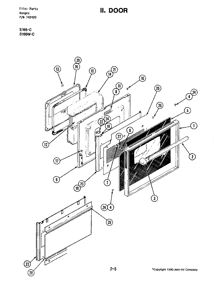 DOOR Diagram and Parts List for S166-C  Jenn-Air Wall Oven