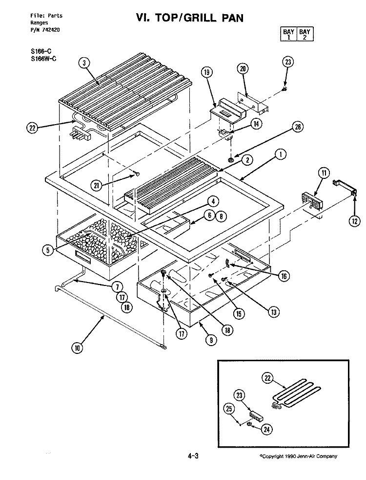 TOP Diagram and Parts List for S166-C  Jenn-Air Wall Oven