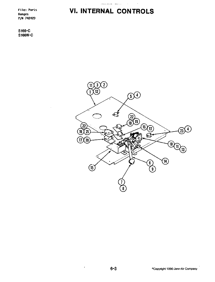 INTERNAL CONTROLS Diagram and Parts List for S166-C  Jenn-Air Wall Oven