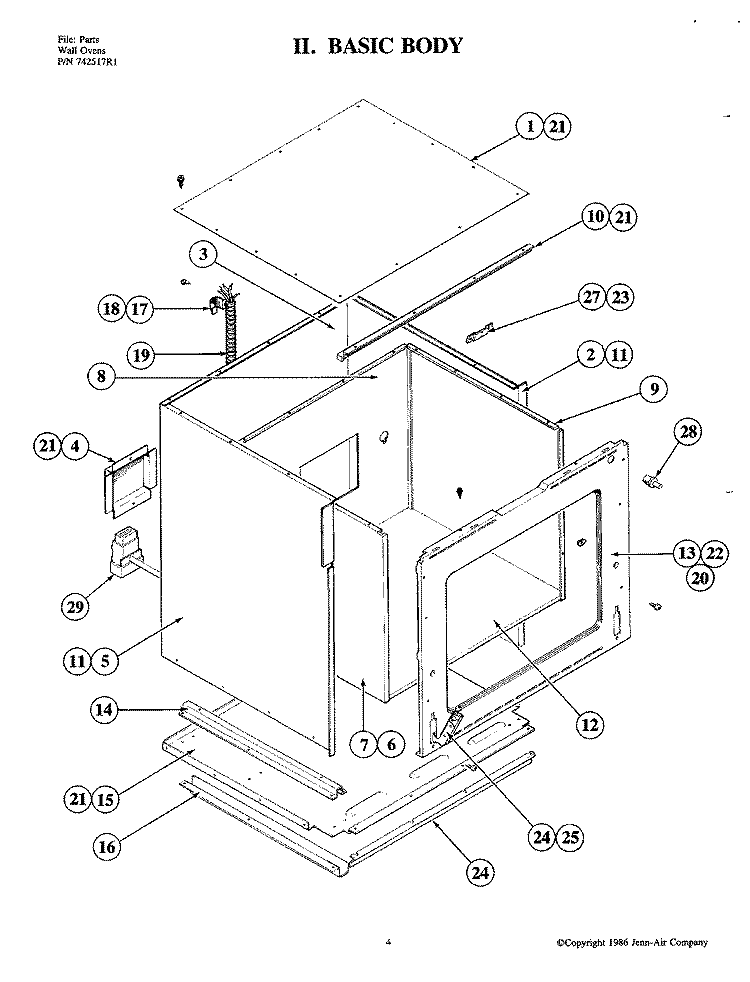BASIC BODY Diagram and Parts List for W181  Jenn-Air Wall Oven