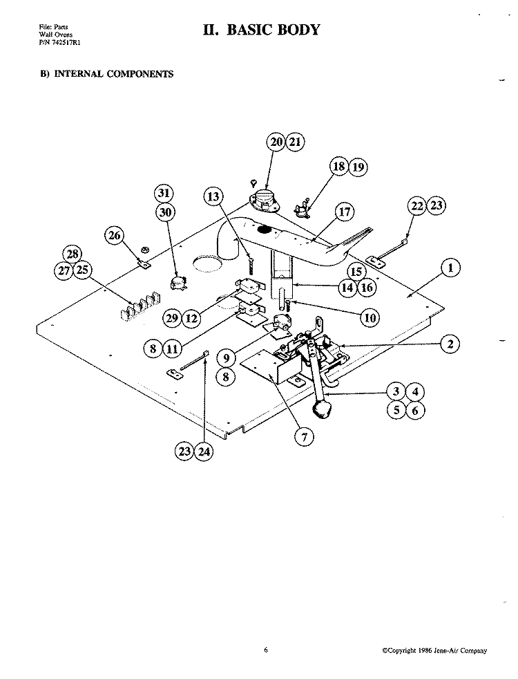 BASIC BODY - INTERNAL CONTROLS Diagram and Parts List for W181  Jenn-Air Wall Oven