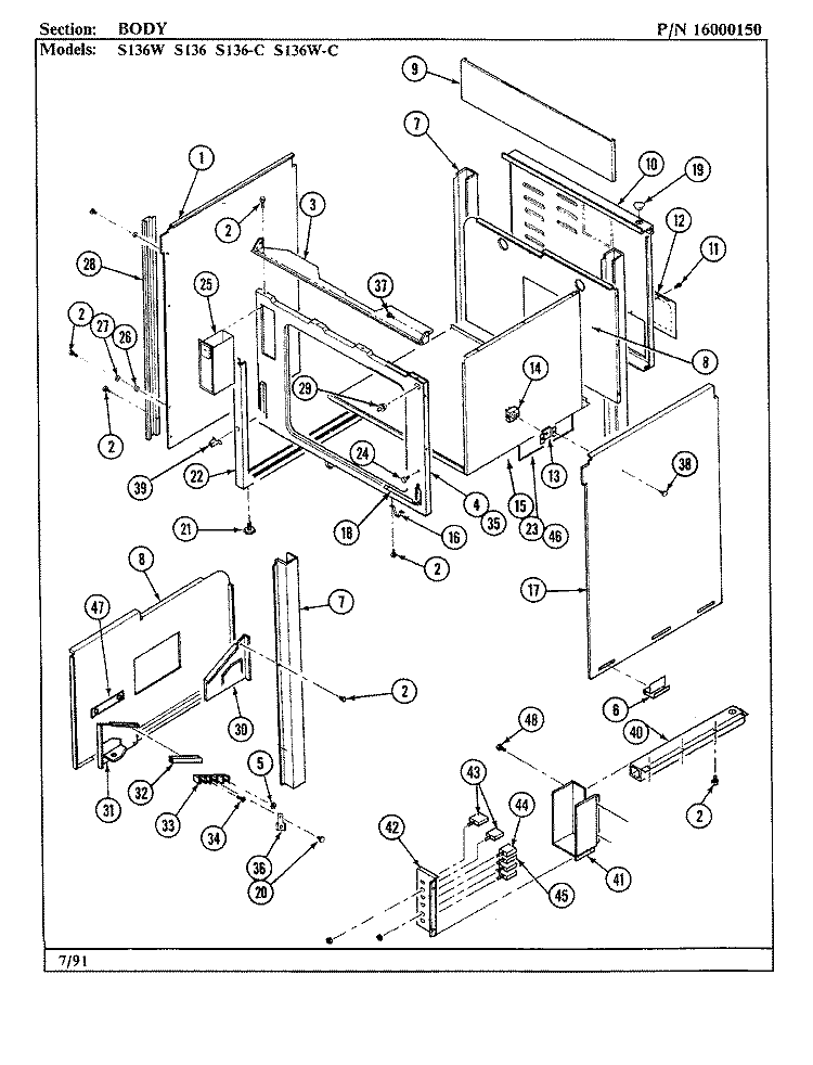 BODY Diagram and Parts List for S136W-C  Jenn-Air Range