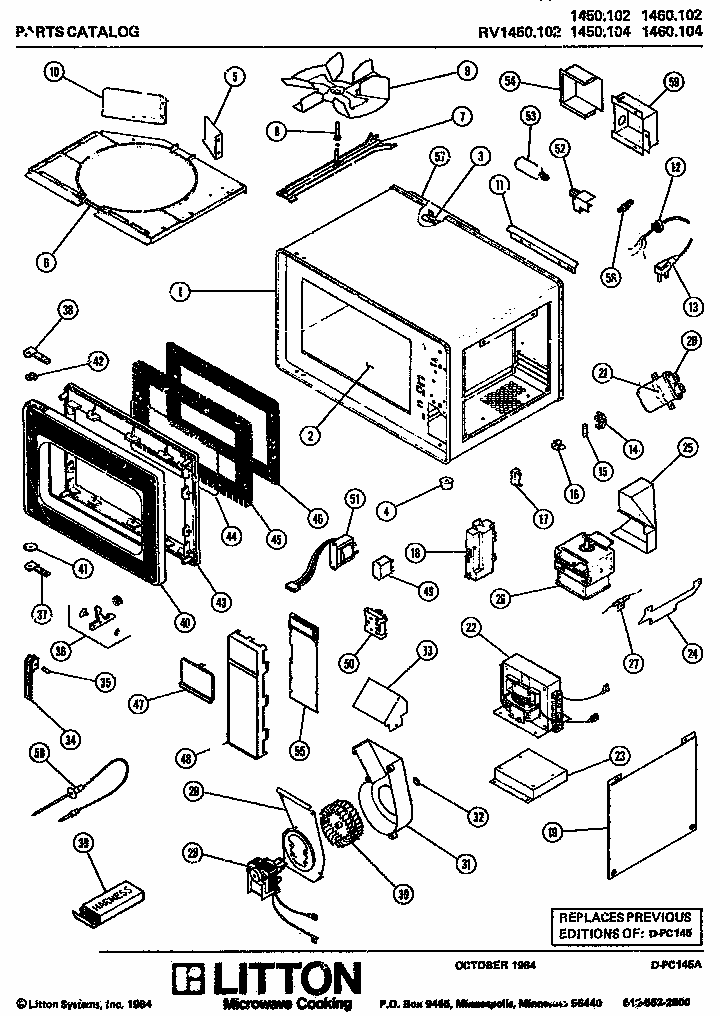 (rv1450.102) (1450.102) (1450.104) (1460.102) (1460.104) Diagram and Parts List for RV1450102  Amana Microwave