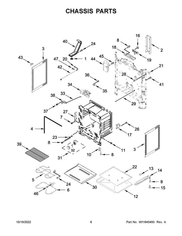 Chassis Parts Diagram and Parts List for YMER6600FB5  Maytag Range