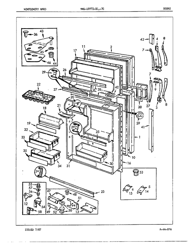Doors Assembly Diagram and Parts List for 19972C  Admiral Refrigerator