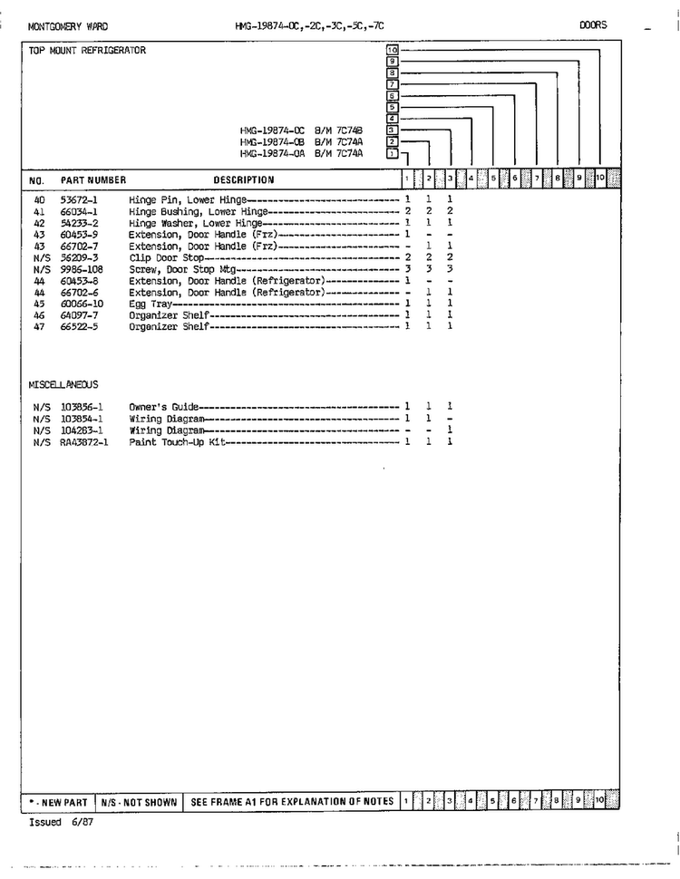 Doors/miscellaneous Page 3 Diagram and Parts List for 19874A  Admiral Refrigerator