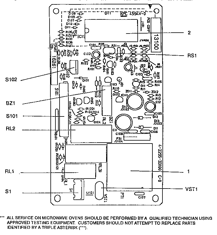 Power And Control Circuit Board Diagram and Parts List for 56568300790  Kenmore Microwave