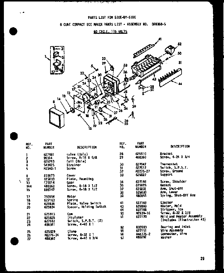 8 Cube Compact Ice Maker Diagram and Parts List for SRI-22E-A-P74870-11WA  Amana Refrigerator