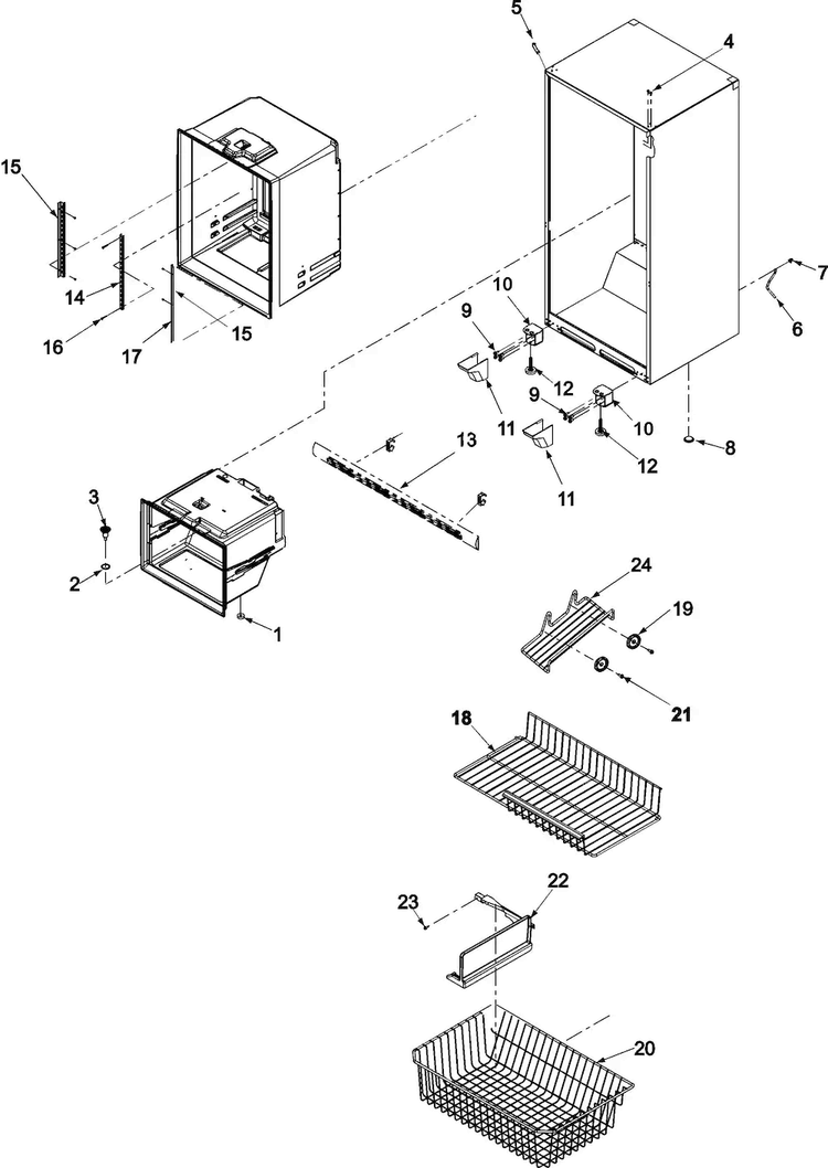 Interior Cabinet & Freezer Shelving Diagram and Parts List for ABR192ZFES  Amana Refrigerator