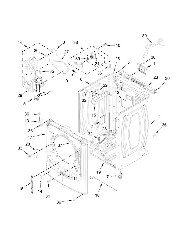 Cabinet Parts Diagram and Parts List for MGD8200FC0  Maytag Dryer