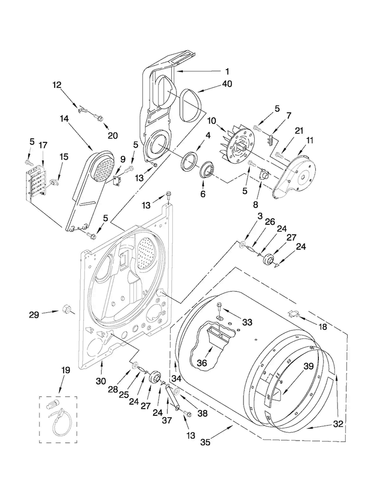 Bulkhead Parts Diagram and Parts List for MEDC200XW1  Maytag Dryer