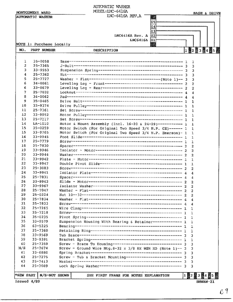 Base And Drive Page 2 Diagram and Parts List for 6416A REV A Norge Washer
