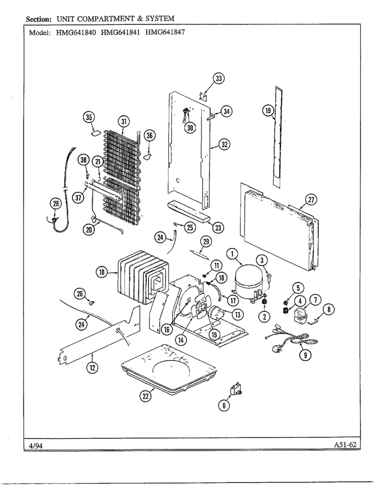 Unit Compartment And System Diagram and Parts List for 641841  Admiral Refrigerator