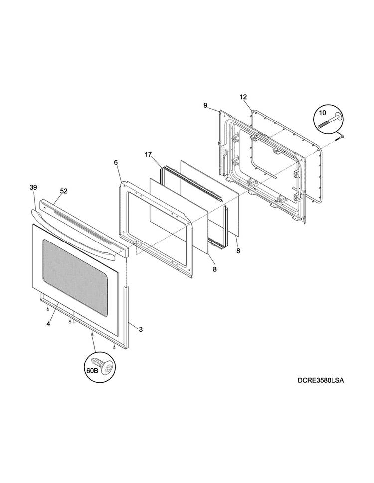 Door Diagram and Parts List for CRE3580QSA  Crosley Range
