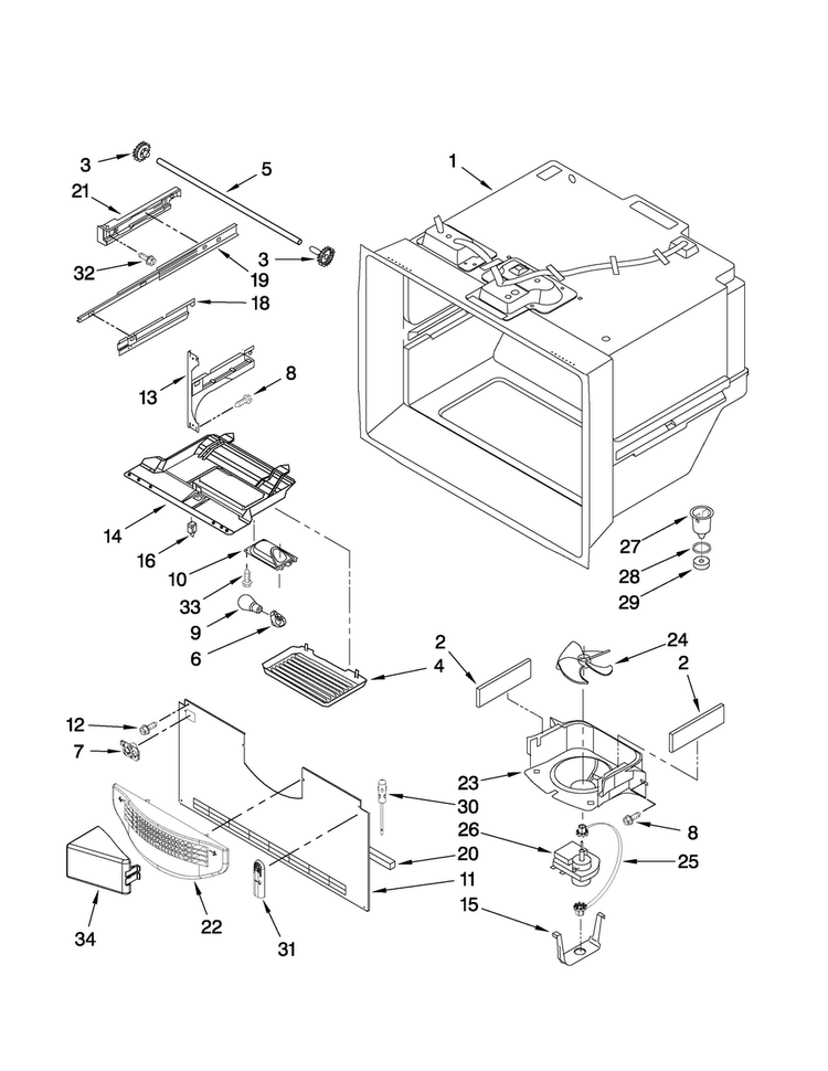 Freezer Liner Parts Diagram and Parts List for MBL2256KES4  Maytag Refrigerator
