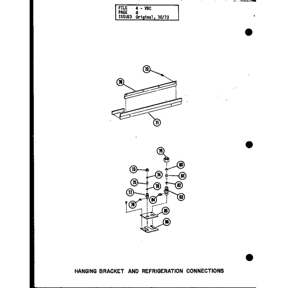 Hanging Bracket And Refrigeration Connections Diagram and Parts List for VBC-18CT-1J P54878-7C Amana Air Conditioner
