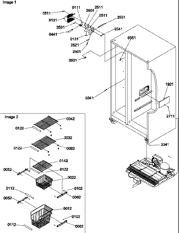 Freezer Shelves And Lights Diagram and Parts List for SBDE522VW-P1320305WW  Amana Refrigerator