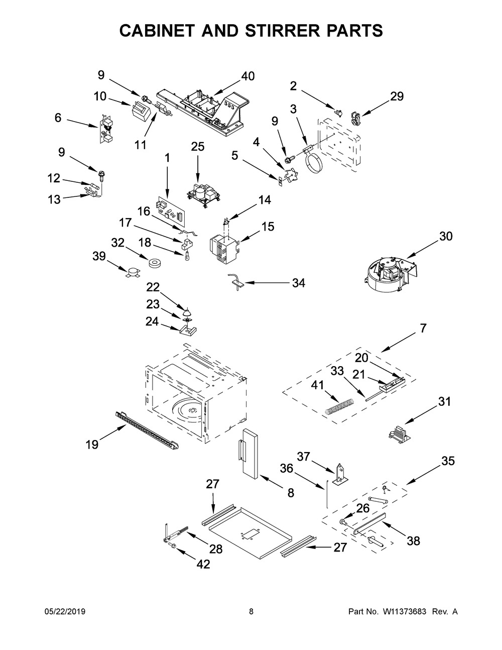 Cabinet And Stirrer Parts Diagram and Parts List for JMC2430IM02  Maytag Microwave
