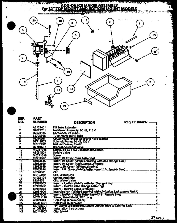 Add-on Icemaker Diagram and Parts List for TR18QB2L-P1111308WL  Amana Refrigerator