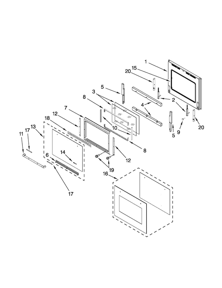 Upper Oven Door Parts Diagram and Parts List for JJW2830WP00  Jenn-Air Wall Oven