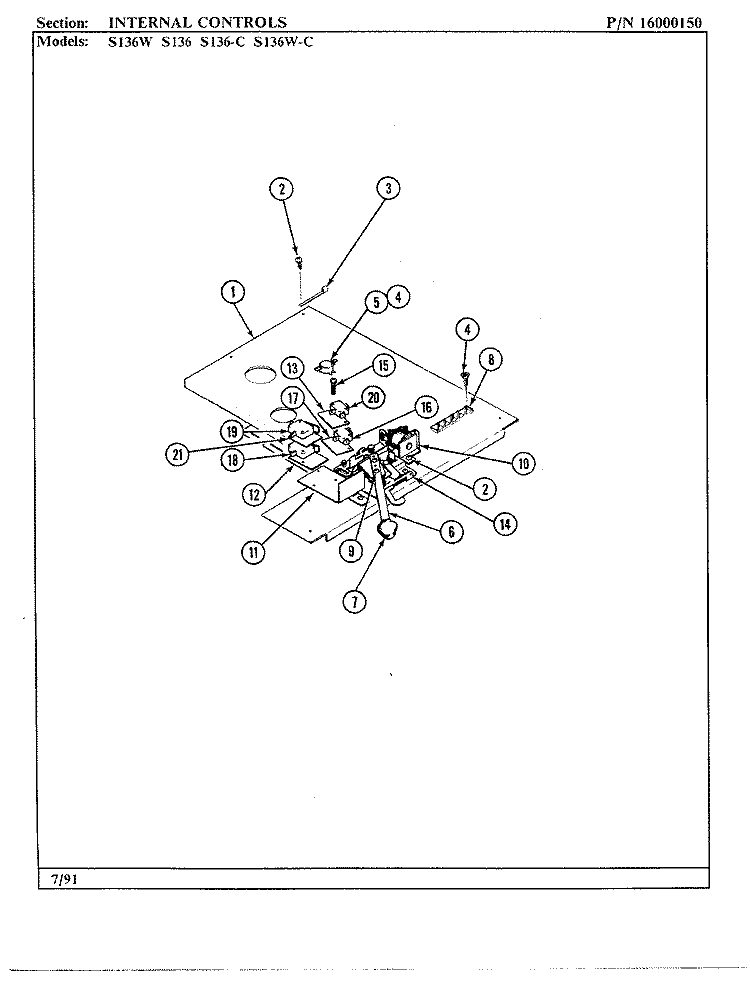 INTERNAL CONTROLS Diagram and Parts List for S136W-C  Jenn-Air Range