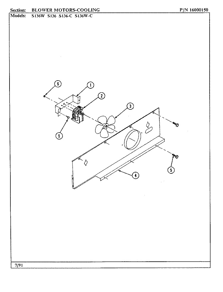 BLOWER MOTOR (COOLING) Diagram and Parts List for S136W-C  Jenn-Air Range