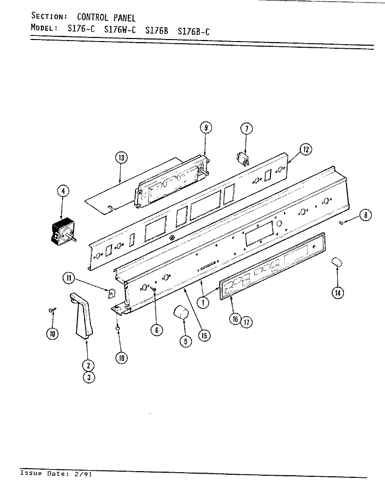 CONTROL PANEL Diagram and Parts List for S176  Jenn-Air Wall Oven